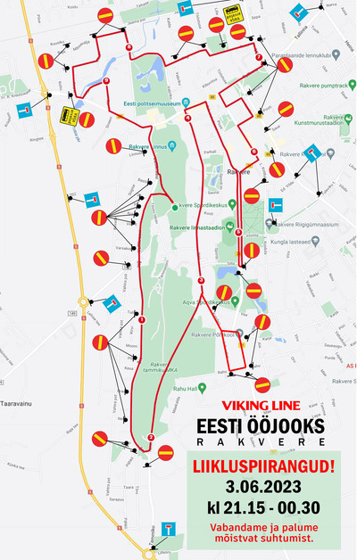 Olulised liikluspiirangud Rakvere linnas 3.06.23 kell 21.15-00.00.