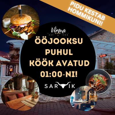 Virma Pubi ja Sarvik Grillresto asuvad aadressil Tallinna tn 8, Rakvere. Ca 500 m Ööjooksu finišist.