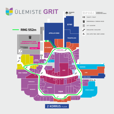 Ülemiste Grit kulgeb Ülemiste keskuse II korrusel, 552 m pikkusel ringil